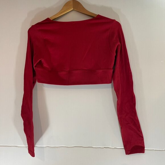 Garage Women's Red Seamless Crop Longsleeve Top- Sz L- NEW - Picture 2 of 3